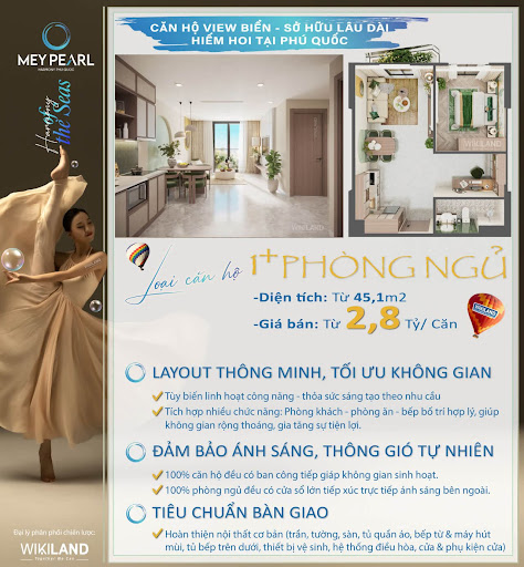 Căn hộ 1 phòng ngủ + có diện tích 45.1m2 Meypearl Harmony Phú Quốc